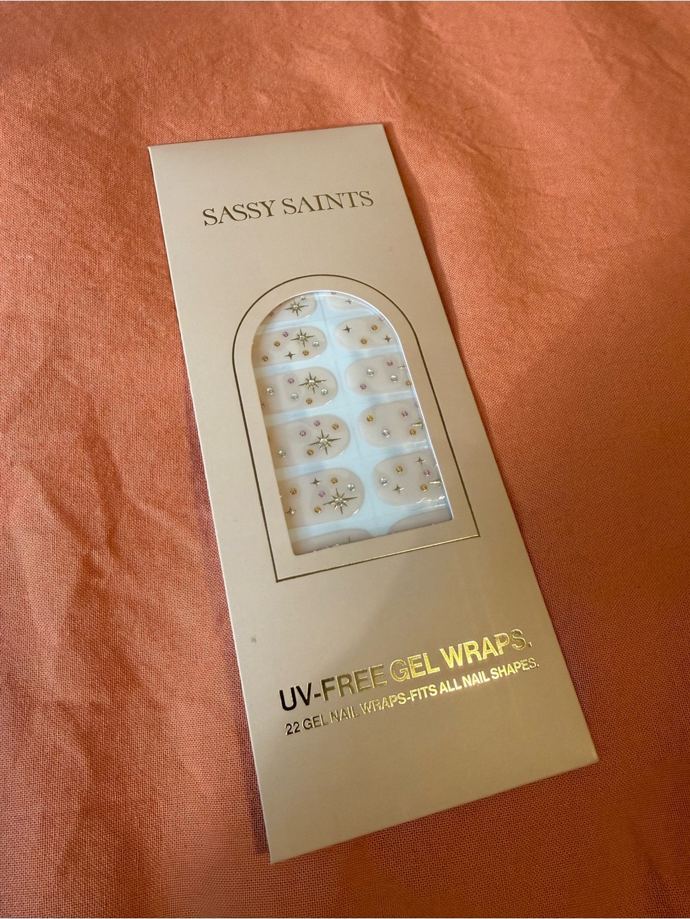 Sassy Saints White & Gold Star Gel Nail Wraps - UV-Free